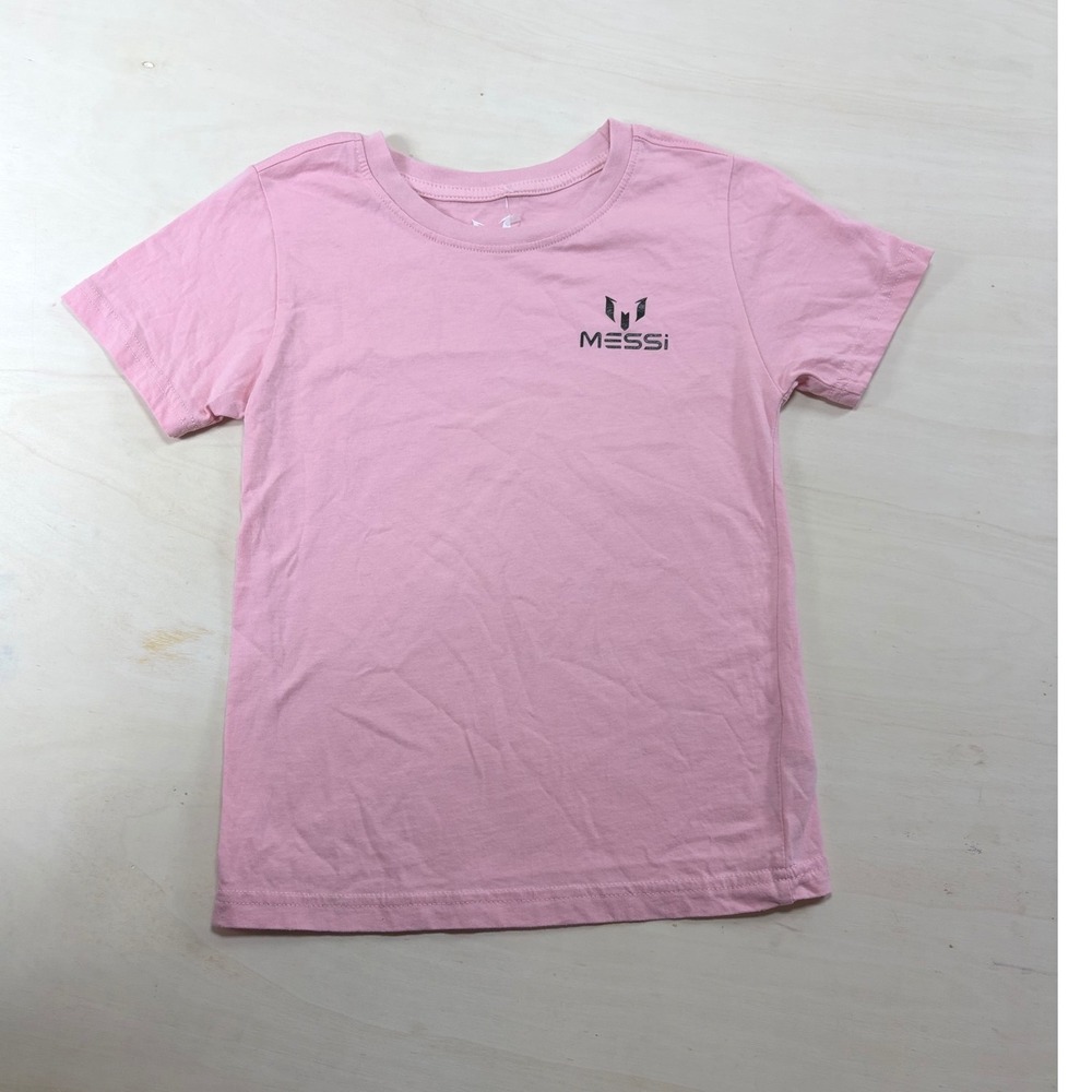 Messi Collection Kids Pink Graphic T-Shirt Size 7 Cotton Short Sleeve Tee